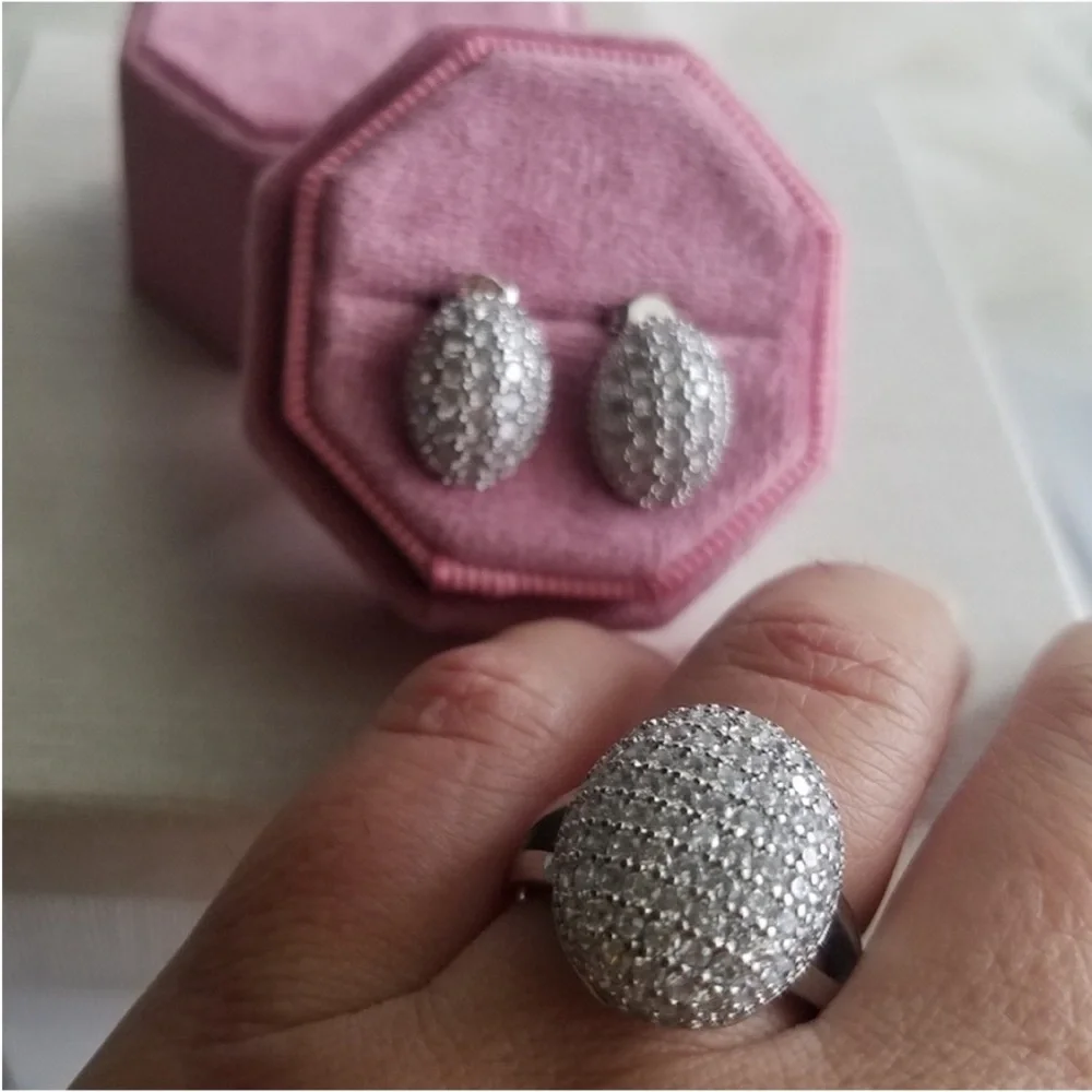 Swarovski Elements 925 Sterling Silver Puffy Pave Stud Earrings NEW